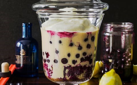 Blueberry, gin and lemon trifle