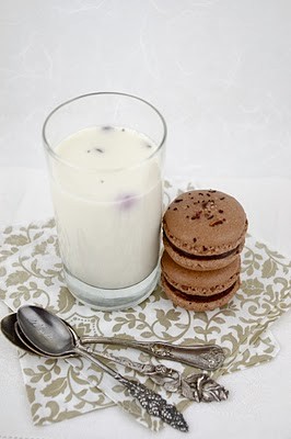 Blueberry-hibiscus panna cotta with blueberry chocolate macarons