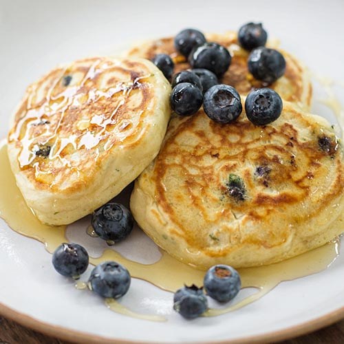 Blueberry, lemon and thyme pancakes