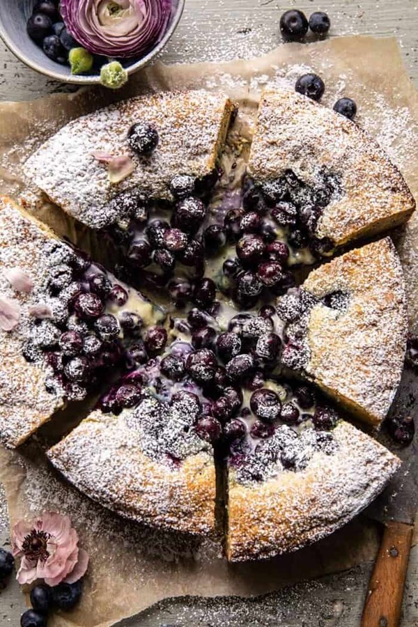 Blueberry lemon poppy seed custard cake