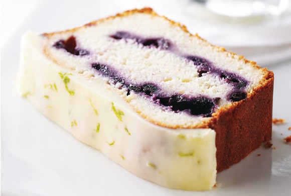 Blueberry lime loaf with white chocolate lime glaze