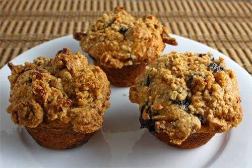 Blueberry maple oatmeal muffins with pecan streusel