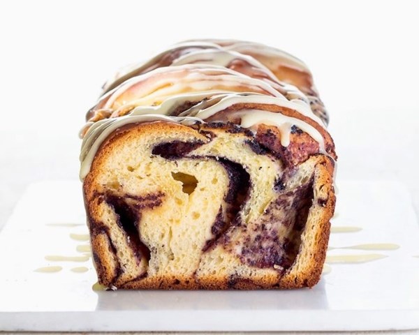 Blueberry mascarpone babka with lemon curd glaze