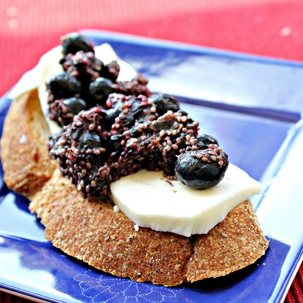 Blueberry mozzarella crostini
