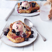 Blueberry pain perdu with vanilla ice cream