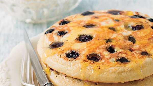 Blueberry pancakes and spiced orange syrup