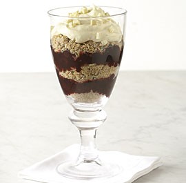 Blueberry pie parfaits with almond streusel and white chocolate lemon cream