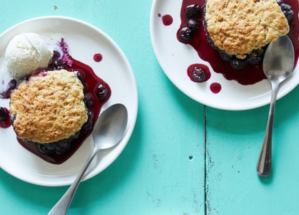 Blueberry skillet cobbler with whole-wheat biscuits