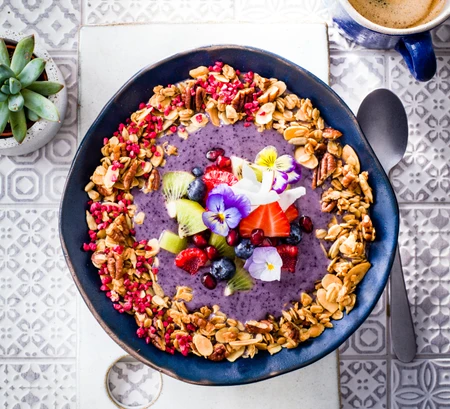 Blueberry smoothie and granola bowls