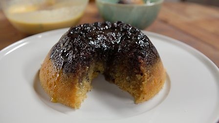 Blueberry steamed pudding with vanilla custard