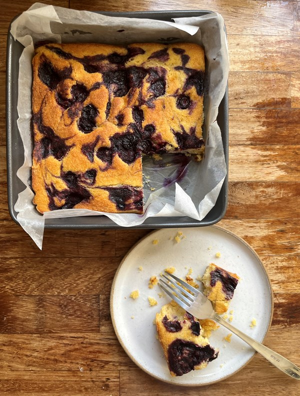 Blueberry swirl polenta cake