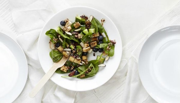 Blueberry tamari greens bowl