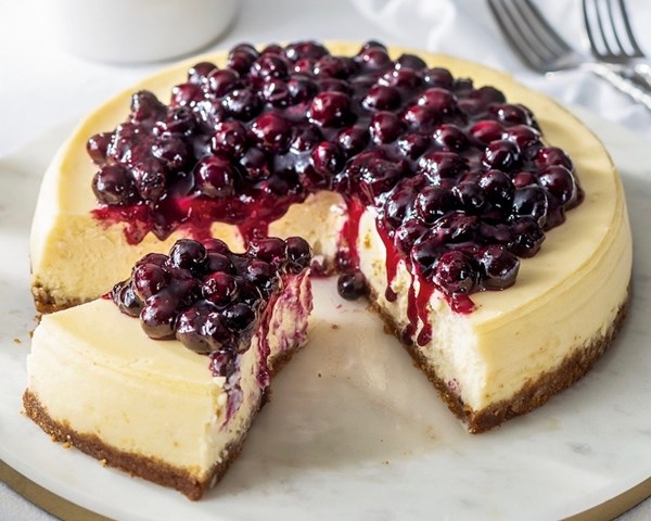 Blueberry-topped cheesecake