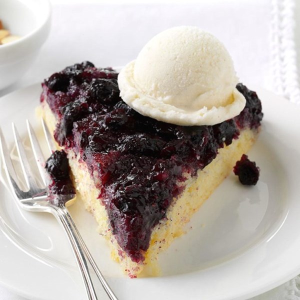 Blueberry upside-down skillet cake