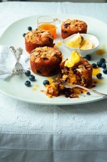 Blueberry yoghurt and polenta cakes with orange syrup