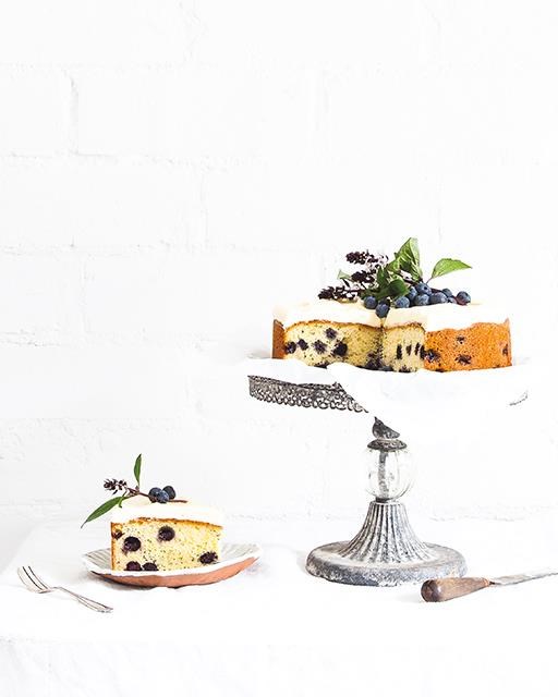 Blueberry, yogurt and basil cake