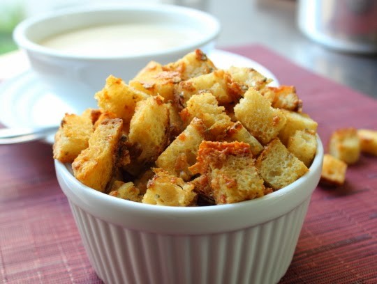 Bluetons (blue cheese croutons)