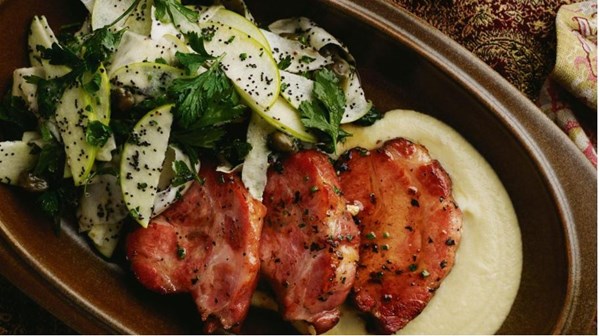 Boar Scotch with celeriac and apple slaw