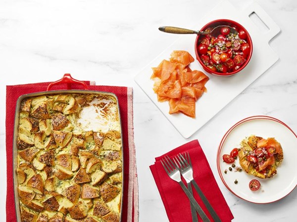 Bobby Flay's everything bagel strata