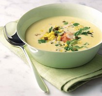 Bobby Flay's lobster and green chile chowder with roasted corn salsa