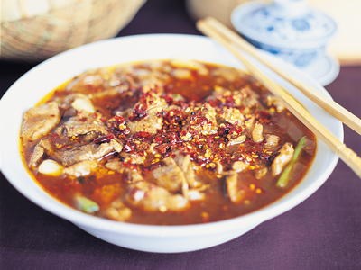 Boiled beef slices in a fiery sauce (Shuizhu niurou)
