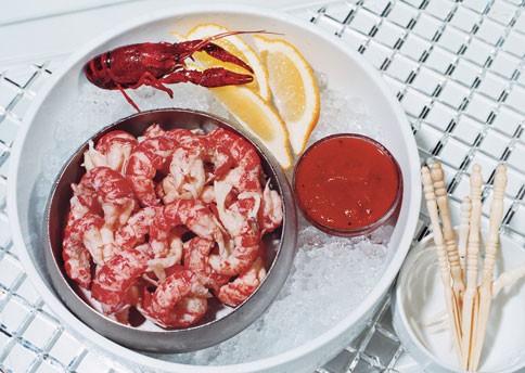 Boiled crawfish with horseradish cocktail sauce