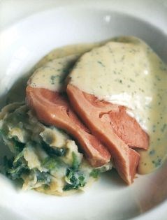 Boiled ham with parsley sauce