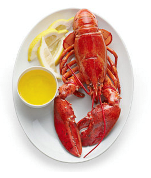 Boiled lobster with melted butter