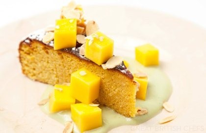 Boiled orange cake with coconut custard