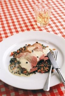 Boiled smoked ham with saupiquet sauce