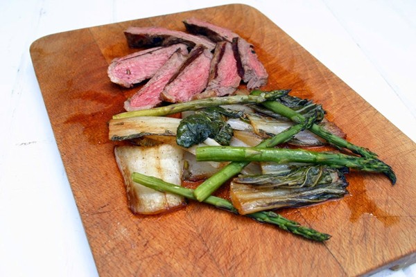 Bok choy and asparagus with soy, honey and garlic