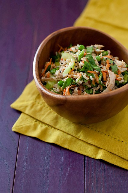 Bok choy brown rice salad with orange sesame dressing