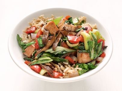 Bok choy-mushroom stir-fry with Canadian bacon