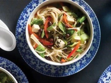 Bok choy noodle bowls with red beans