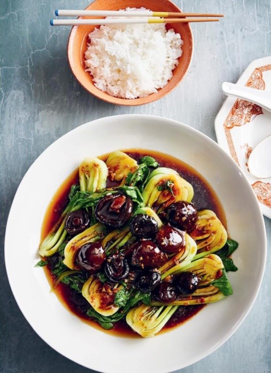 Bok choy with braised mushrooms