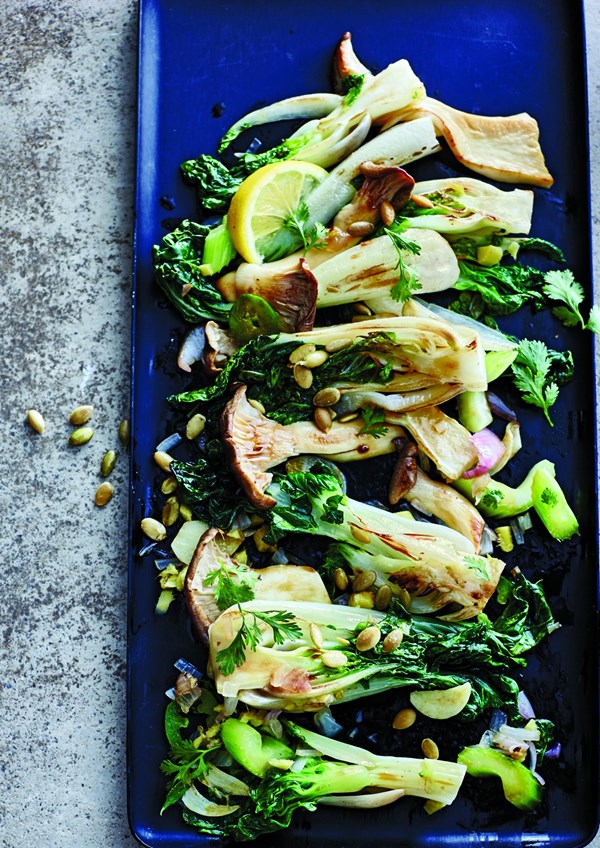 Bok choy with oyster mushrooms