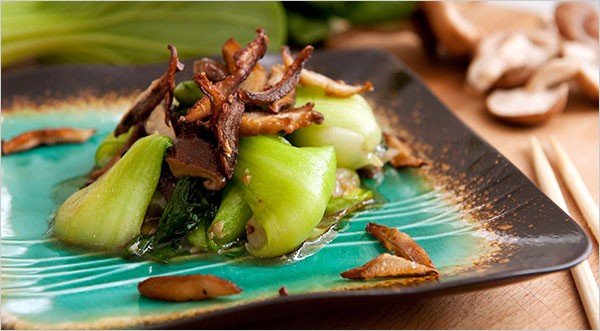 Bok choy with shiitakes and oyster sauce