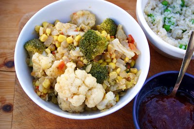 Bombay cauliflower and broccoli florets with sweetcorn
