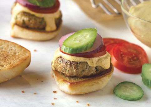 Bombay sliders with garlic curry sauce