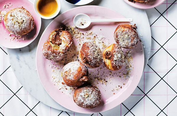 Bomboloni with Nutella and hazelnut sugar