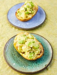 Bone-marrow baked potatoes with avocado