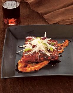 Boneless barbecued spareribs with kohlrabi, peanut, and basil