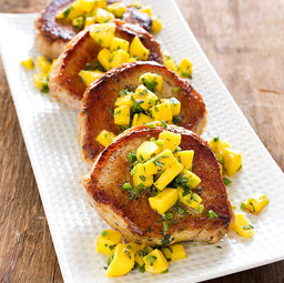 Boneless pork chops with mango-mint salsa