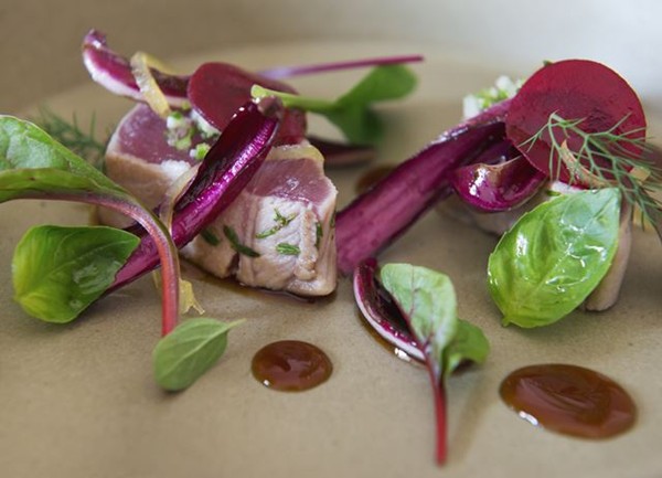Bonito and radicchio with sweet and sour soy sauce