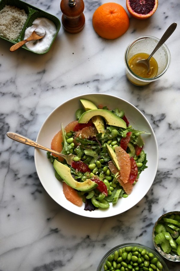 Bonkers awesome avocado grapefruit and edamame salad