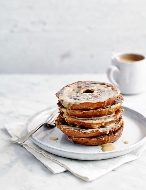 Boozy bagel French toast with maple butter