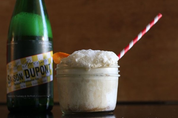Boozy beer float (Peppered honey-pear ice cream with saison DuPont)