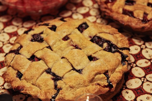 Boozy blueberry cherry red wine pie