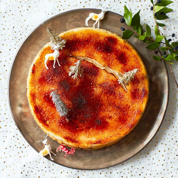 Boozy eggnog creme brulee cheesecake