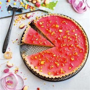 Boozy rhubarb and custard tart